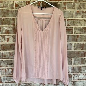 White House Black Market Blush Mini Pleats Studded V-neck Blouse